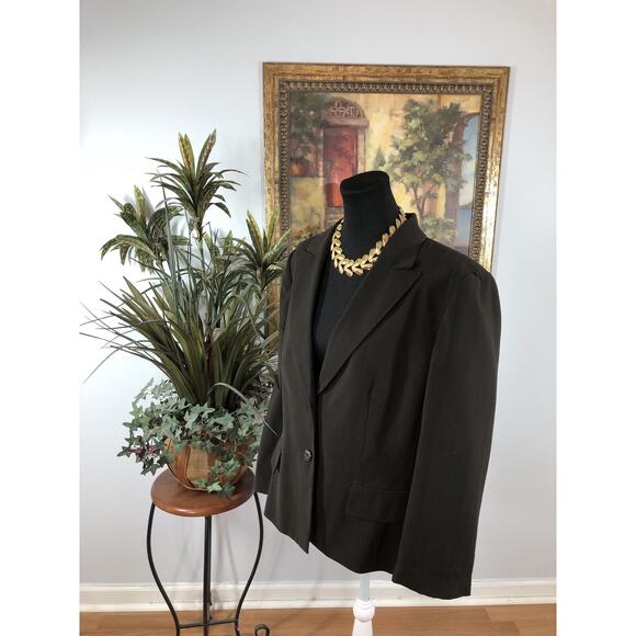 Le Suit Women’s Blazer 18 Brown Subtle Stripe 2-Button Career Jacket Lapel Notch - Picture 4 of 8